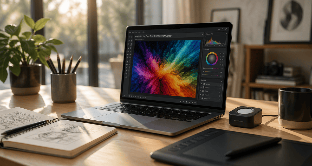 PC portable graphisme sur bureau avec palette couleur