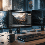 Comparatif écran PC sur bureau moderne avec trois tailles