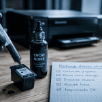 Encre imprimante recharge avec seringue sur bureau