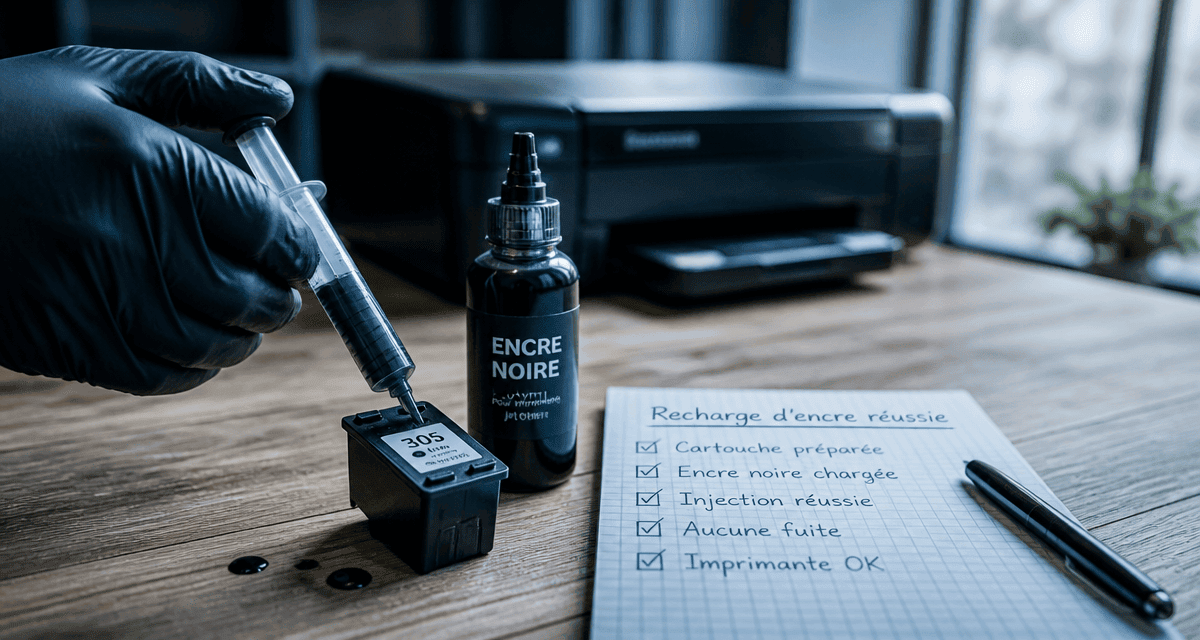 Encre imprimante recharge avec seringue sur bureau