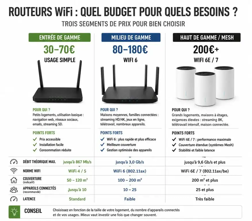 Comparatif des gammes de prix et fonctionnalités des routeurs WiFi