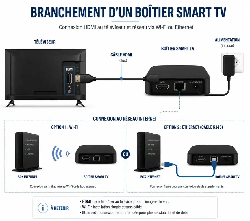 Schéma de branchement d'un boîtier Smart TV pour comprendre comment ça marche