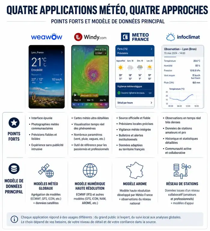 Infographie comparative des meilleures applications météo Android pour choisir la plus fiable