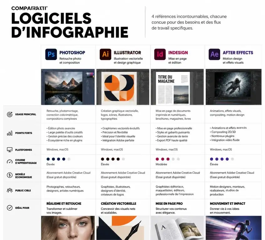 Comparatif des meilleurs logiciels pour infographie : Canva, Visme, Illustrator, Affinity Designer et Inkscape