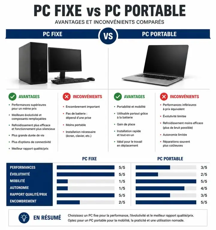 Comparatif PC fixe vs PC portable : avantages et inconvénients pour choisir son ordinateur