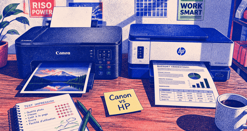 imprimante canon ou hp côte à côte sur un bureau