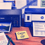 imprimante canon ou hp côte à côte sur un bureau