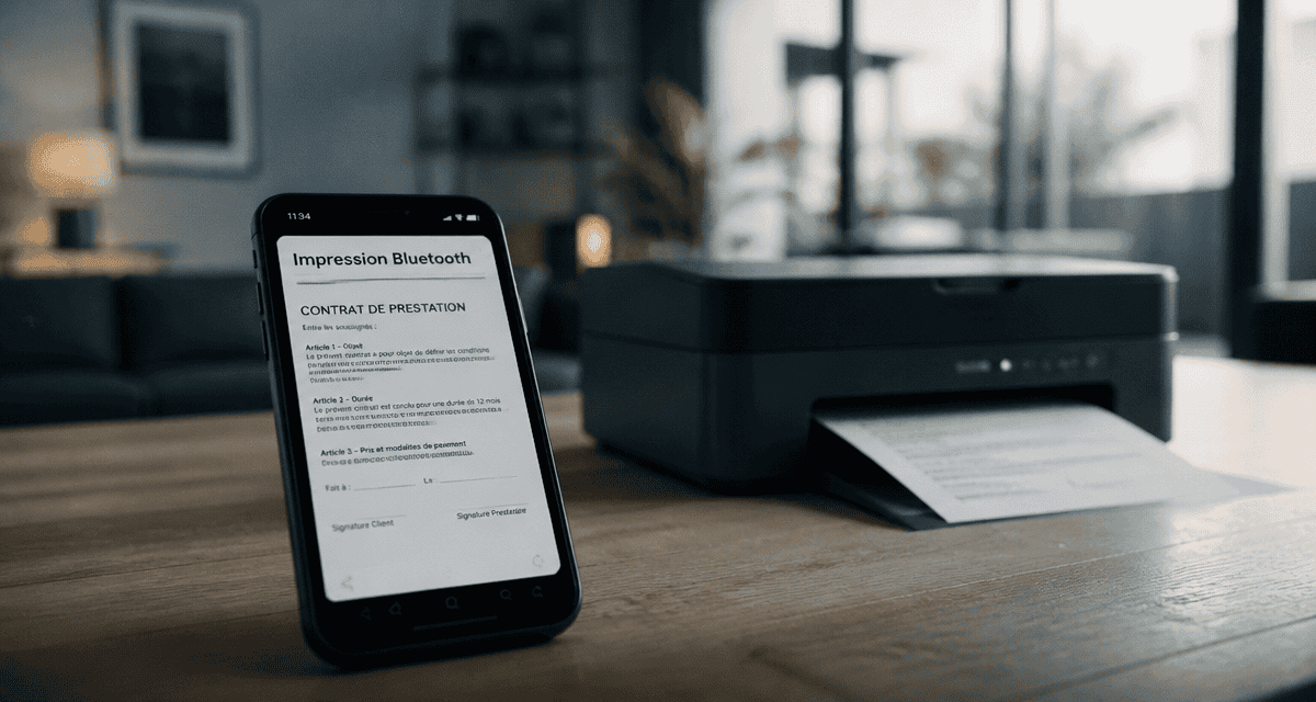 imprimante en bluetooth sur table avec smartphone
