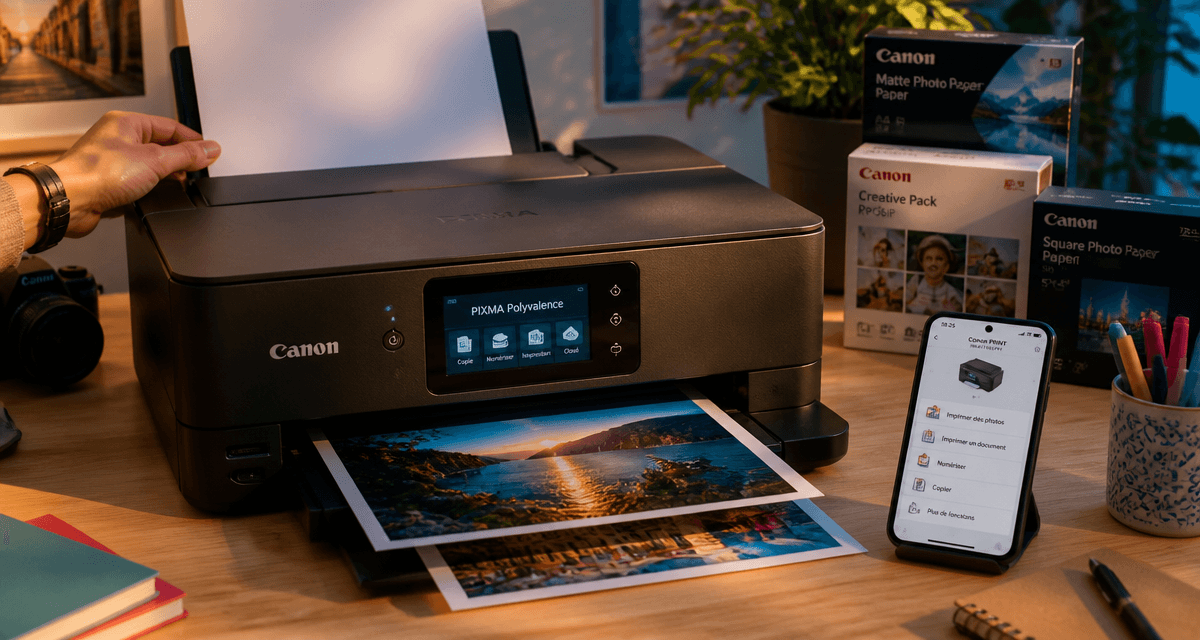 Imprimantes PIXMA sur bureau avec smartphone
