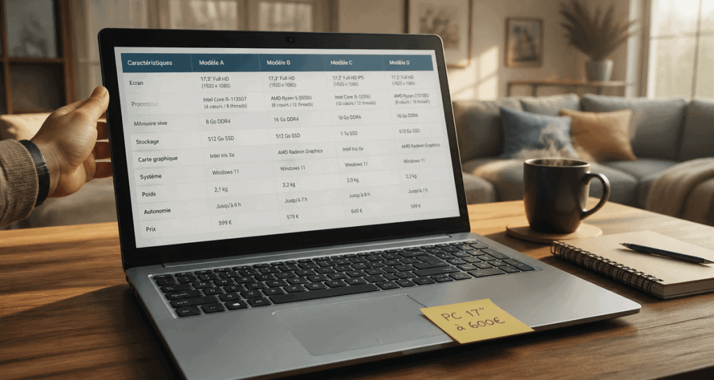 meilleur pc portable 17 pouces du moment 600 euros sur table moderne