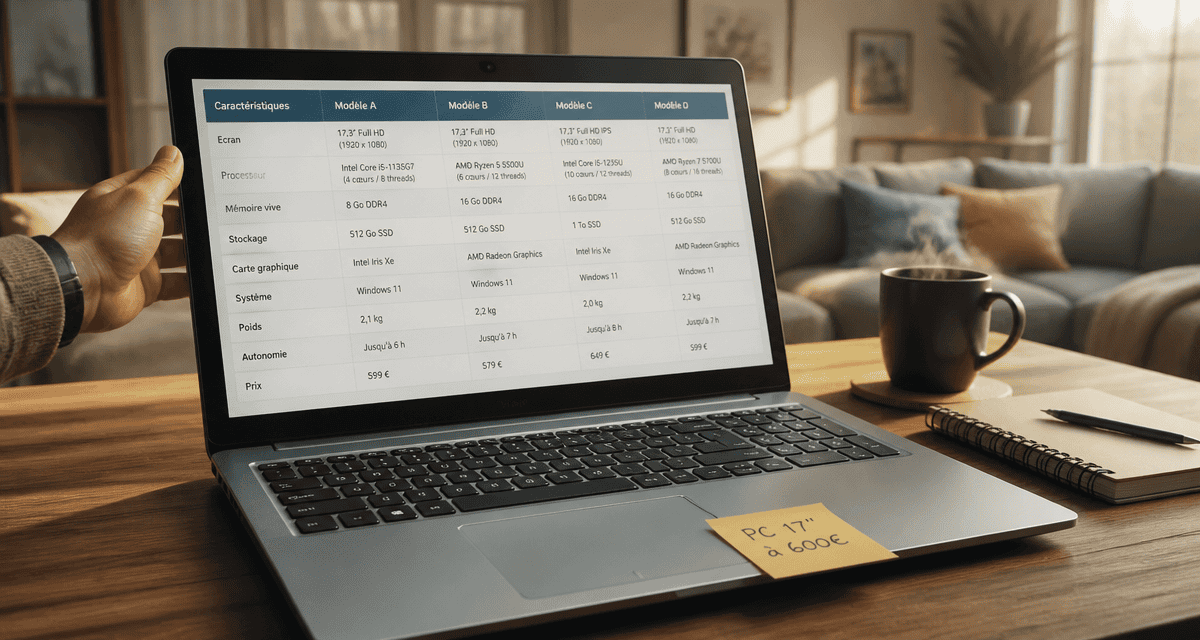 meilleur pc portable 17 pouces du moment 600 euros sur table moderne