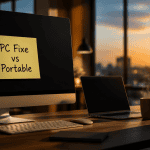 pc fixe ou portable sur bureau moderne
