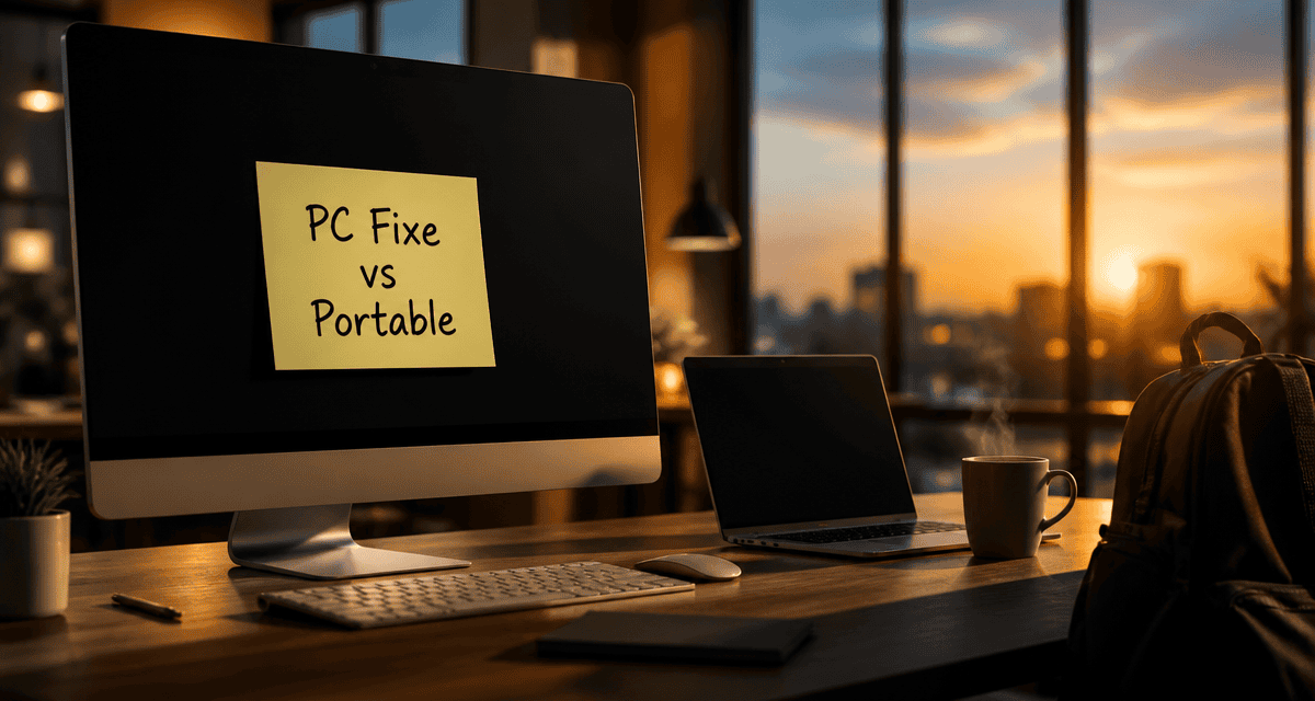 pc fixe ou portable sur bureau moderne