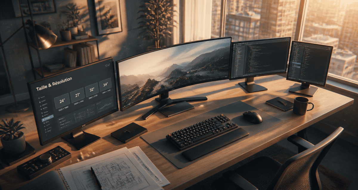 taille ecran pc differents modèles alignés sur bureau