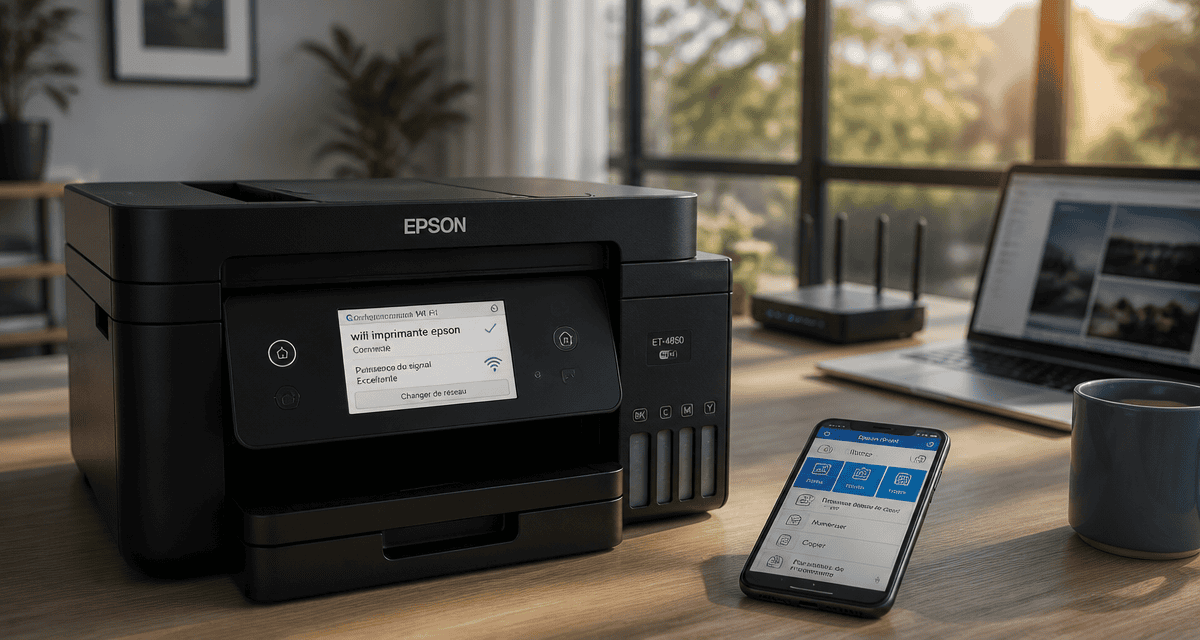 wifi imprimante Epson sur bureau avec smartphone