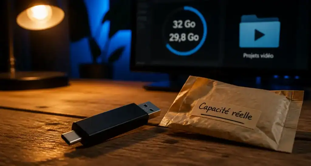 Capacité clé USB : Go réels affichés 32 Go 29,8 Go