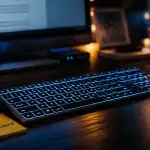 clavier rétro éclairé sans fil lumineux sur bureau