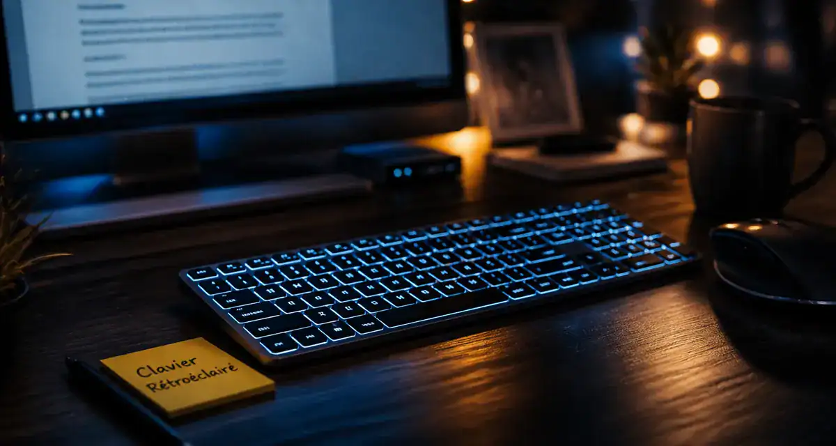 clavier rétro éclairé sans fil lumineux sur bureau