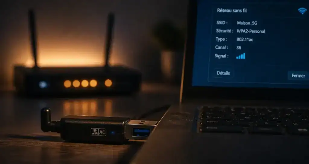 Clé USB WiFi : comment ça marche, branchée sur port USB bleu avec SSID WPA2