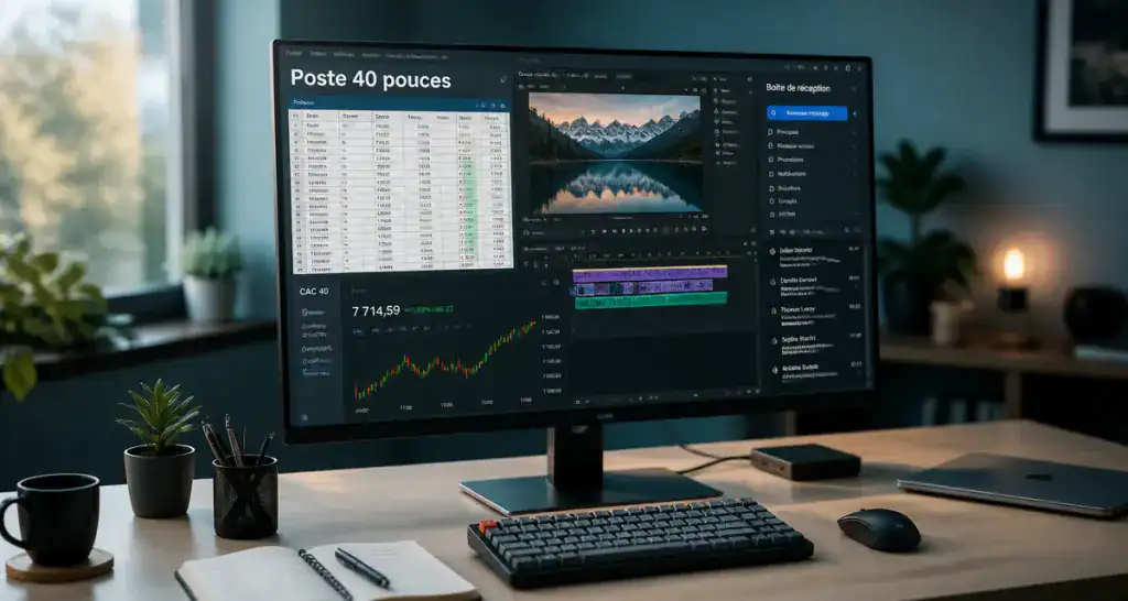ecran 40 pouces sur bureau moderne