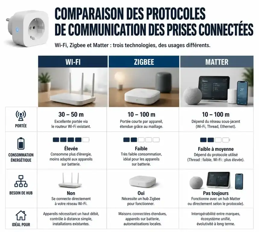 Comparatif des protocoles de communication pour la meilleure prise connectée : Wi-Fi, Zigbee et Matter