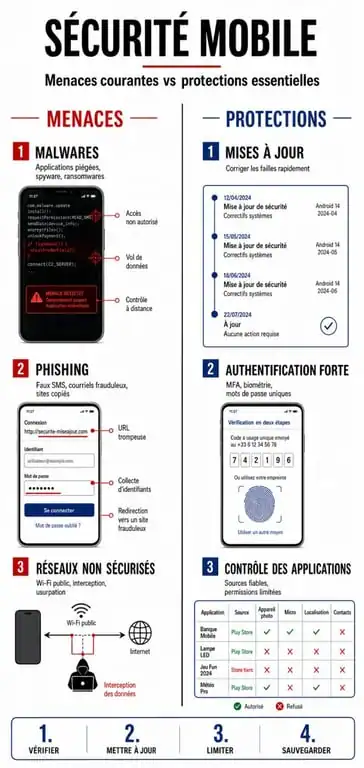 Infographie comparative des fonctionnalités de sécurité pour antivirus smartphone
