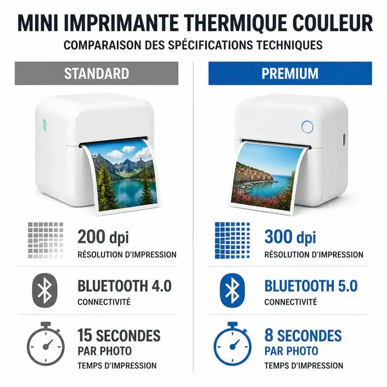 Comparatif technique des mini imprimantes thermiques couleur standard et premium
