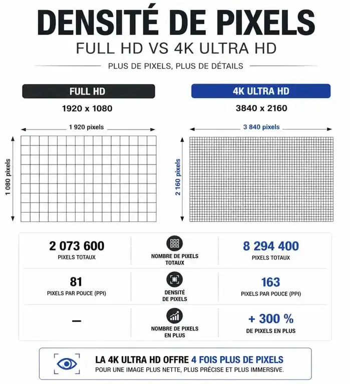 Comparaison visuelle des résolutions Full HD et 4K Ultra HD pour comprendre la définition 4K