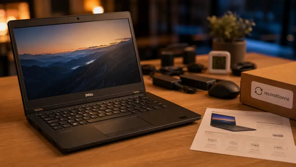 Dell reconditionné : ordinateur portable Dell Latitude sur bureau