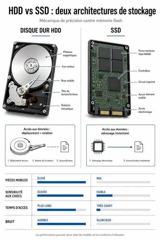Comparatif technique entre SSD et HDD pour comprendre la signification et le fonctionnement du stockage SSD