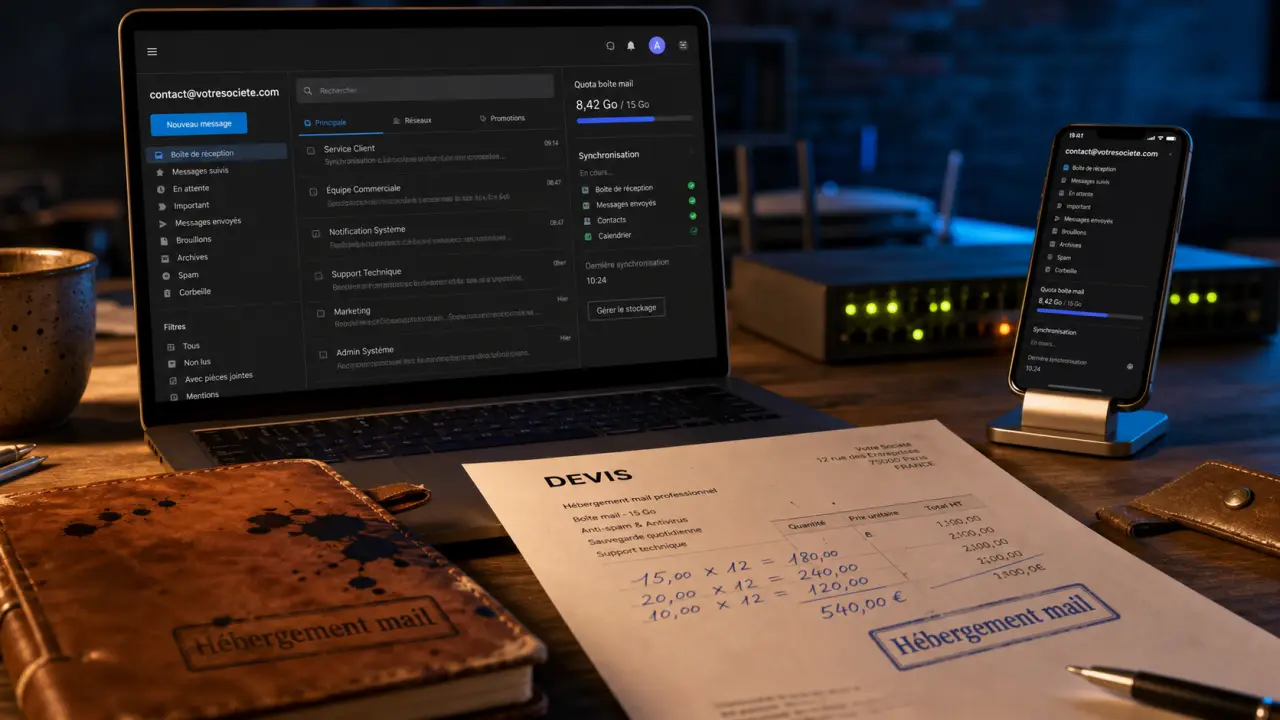 hebergement mail professionnel 99,9 % : interface mails et synchronisation