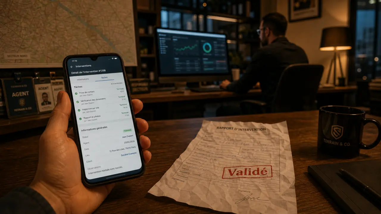 Smartphone Android avec crm mobile fieldforce connect version android pour tâches terrain et suivi GPS