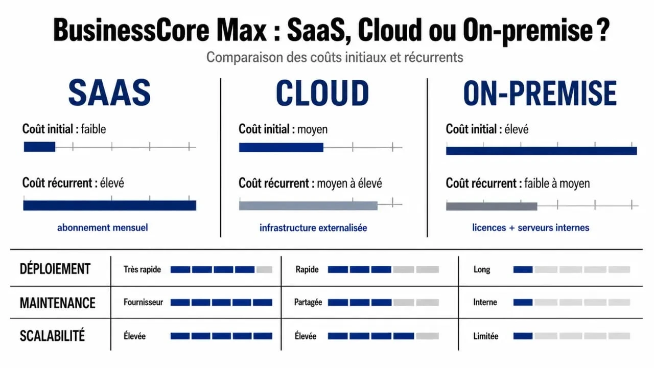 Plateforme ERP BusinessCore Max prix : comparaison des modèles SaaS, cloud et on-premise