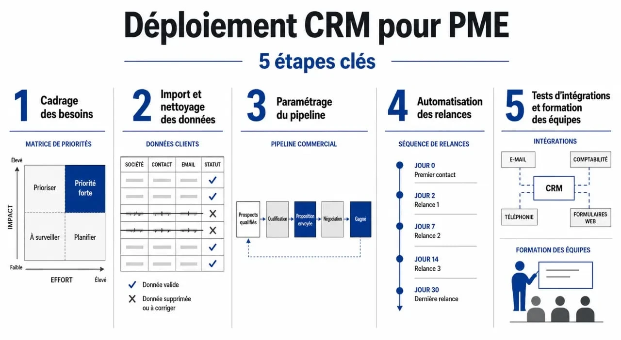 Comment mettre en place crm powerlink advance : schéma des étapes de déploiement pour une PME