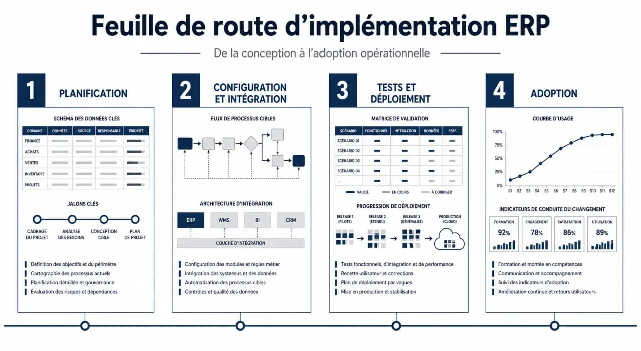 Comment implémenter ERP NextGen Business Suite : frise des 3 étapes d’un projet ERP