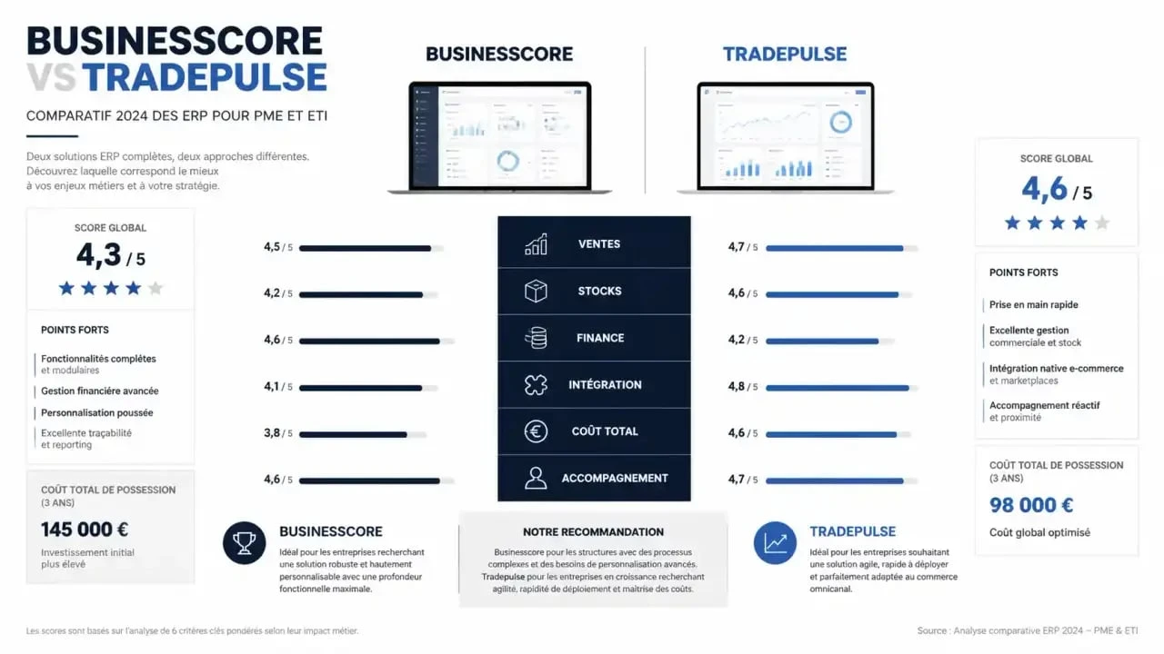Quel ERP choisir Businesscore ou Tradepulse : illustration comparative des critères de décision