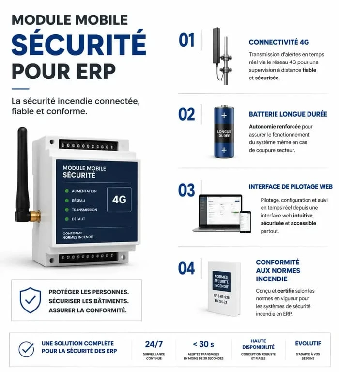 Infographie des avantages des modules mobiles de sécurité pour ERP à Paris