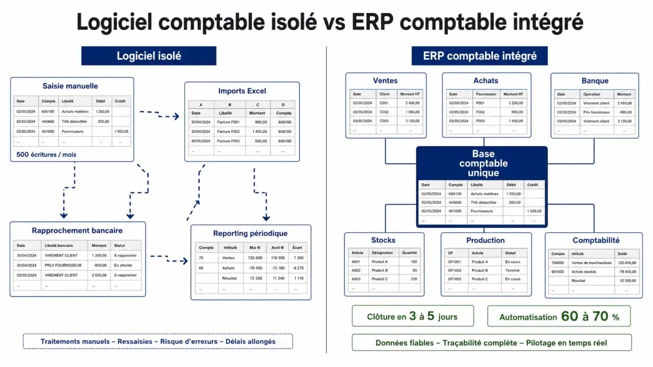 ERP comptable : comparatif visuel entre logiciel comptable et ERP intégré