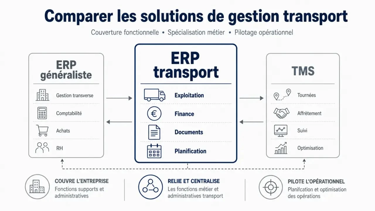 ERP transport : comparaison visuelle entre ERP transport, ERP généraliste et TMS
