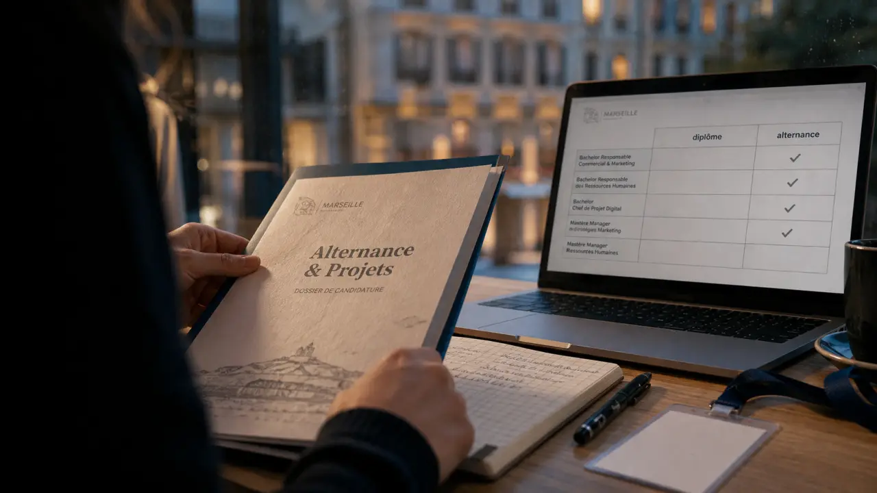 Formation supérieure informatique marseille : alternance et diplômes, étudiant à Marseille feuilletant un dossier.