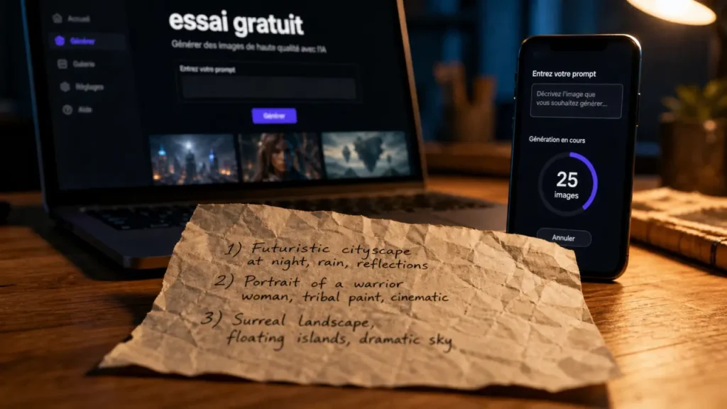 Midjourney essai gratuit : 25 images quand l’accès est ouvert, sinon des alternatives sans abonnement