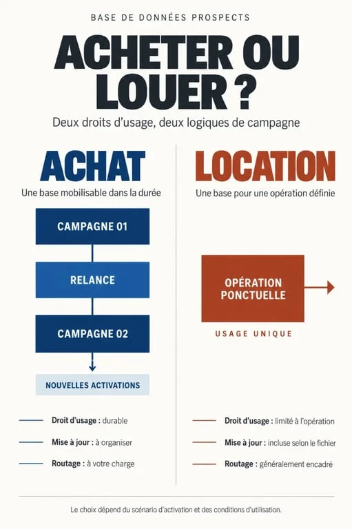 Infographie sur l’achat d’une base de données prospects et la location d’un fichier