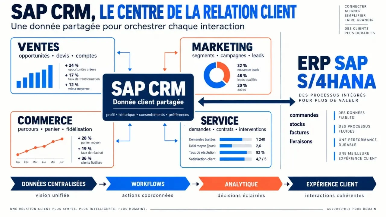 SAP CRM et son intégration avec SAP S/4HANA pour unifier ventes, marketing, commerce et service