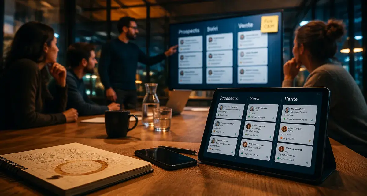 folk crm, pipeline CRM sur tablette, interface intuitive au bureau