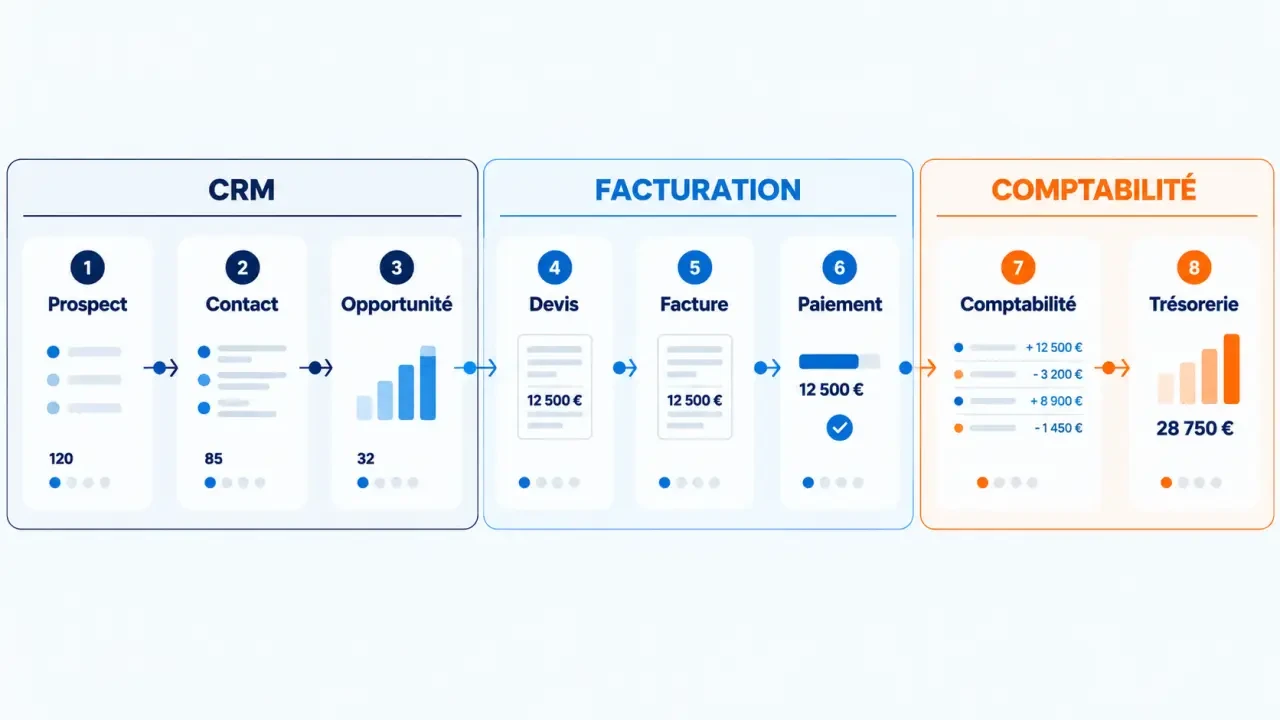 Axonaut CRM facturation : parcours du prospect au devis, à la facture et au paiement