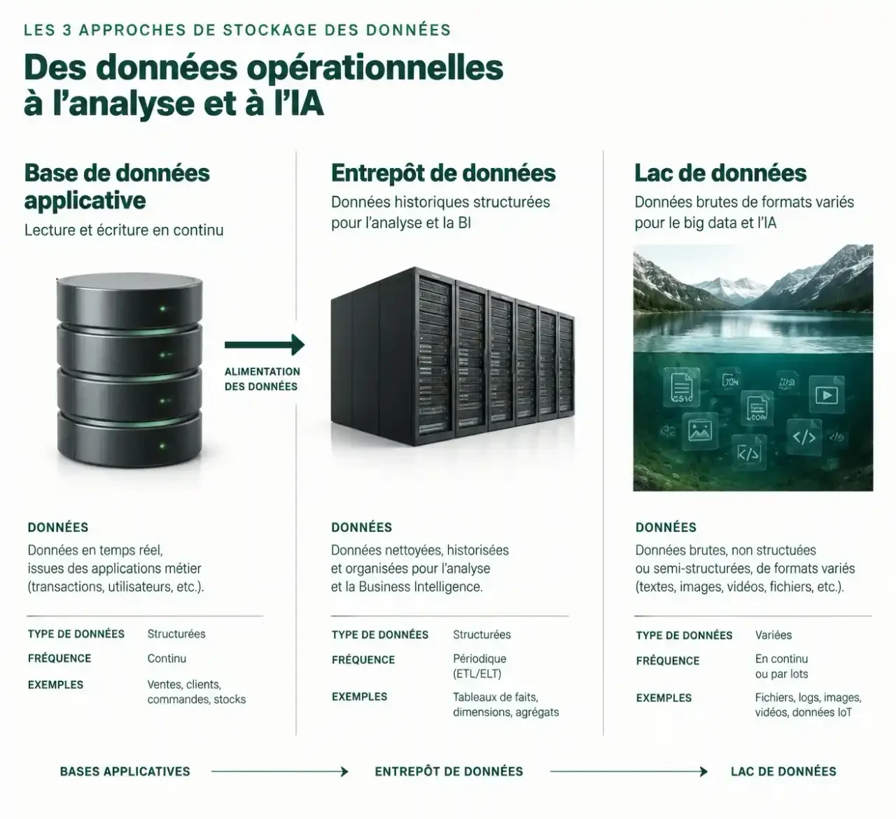 Comparatif base de données, entrepôt et lac de données pour comprendre la gestion de base de données